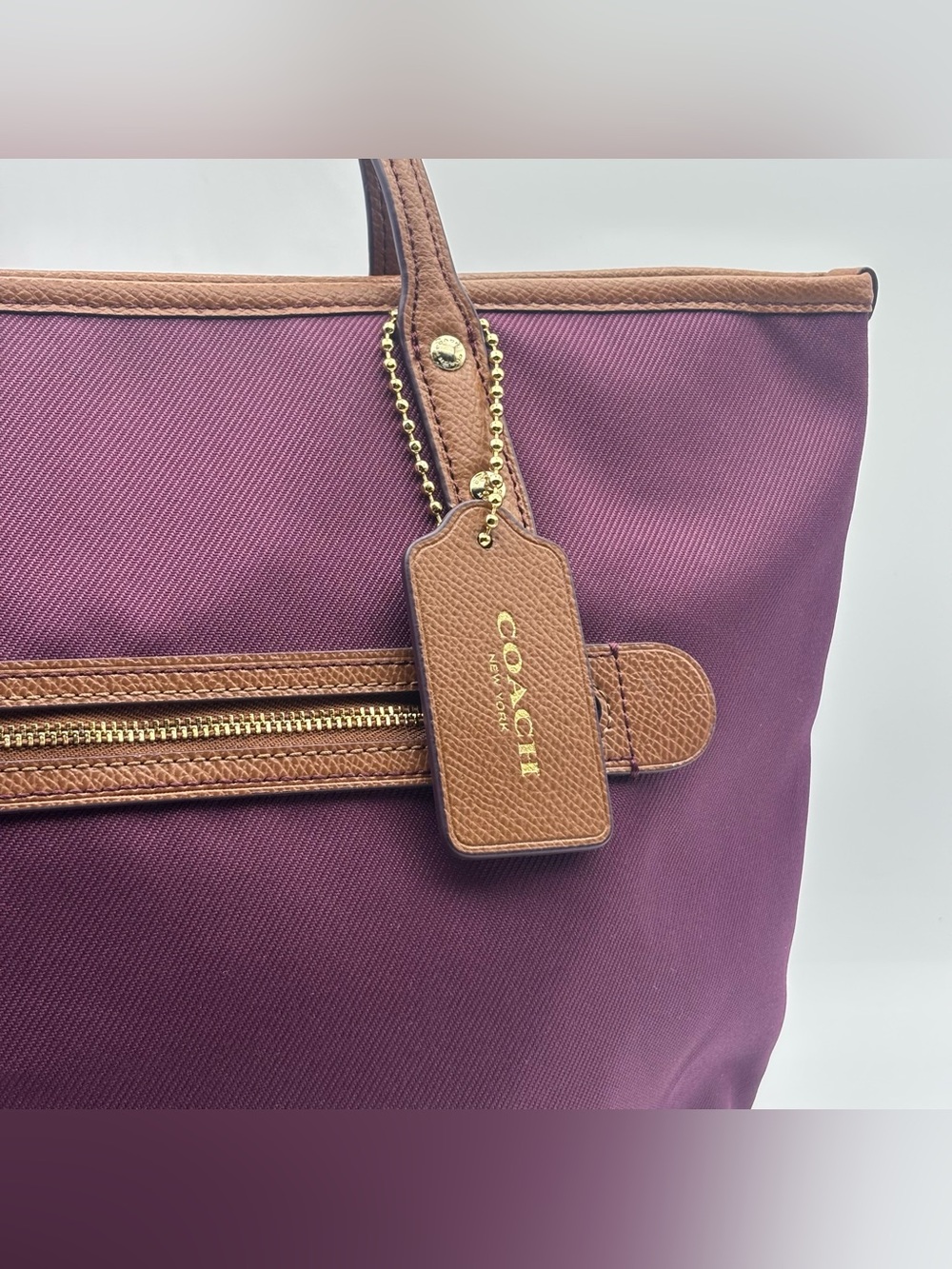 Coach Sawyer Plum Canvas & Leather Tote Bag Gold Hardware Charm F37237 G9075 - Picture 4 of 16